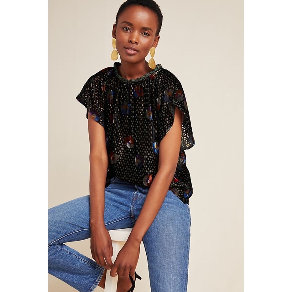 Eva Franco Anthropologie Floral Velvet Blouse
